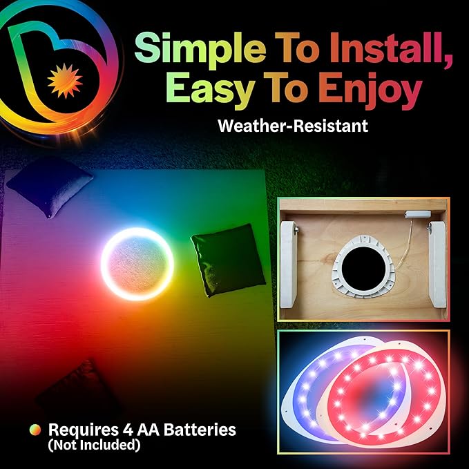 Brightz LED Cornhole Board Ring Lights, 2-Pack - 48-Hour Battery Life - Illuminate Your Game with Dazzling Glows and Ultimate Style for Non-Stop Evening Fun and Excitement (Includes Hole Lights Only)
