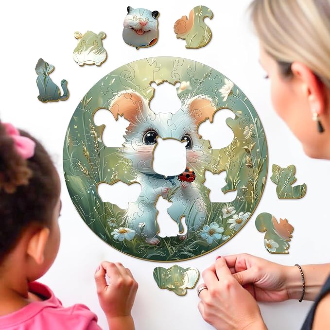 Wooden Puzzles for Kids Ages 4-6 - Woodland Mouse 50 Pieces Children Puzzles - Large Pieces Kids Puzzle with Unique Shapes - Educational Puzzles Toys for Boys and Girls (11.4 * 11.4 in)