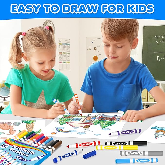 Washable Markers Bulk (288 Count, 24 Box), 12 Assorted Colors, Washable Markers for Kids Classroom School, Broad Tip Durable for Back to Classroom Art School Supplies Essentials
