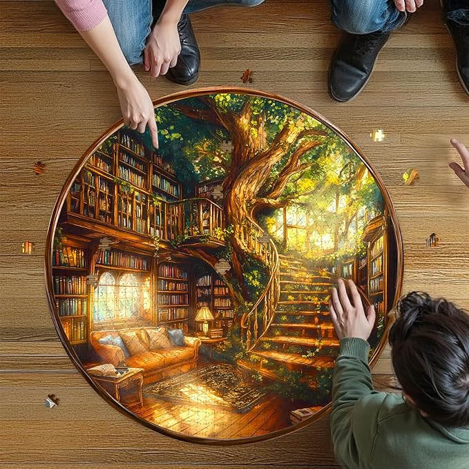 Round Puzzles for Adults 1000 Pieces, Hard Difficult Challenging Puzzles for Adults, Charming Bookstore Jigsaw Puzzles 1000 Pieces for Seniors, 3D Visual Flat Puzzle (26.6 x 26.6in)