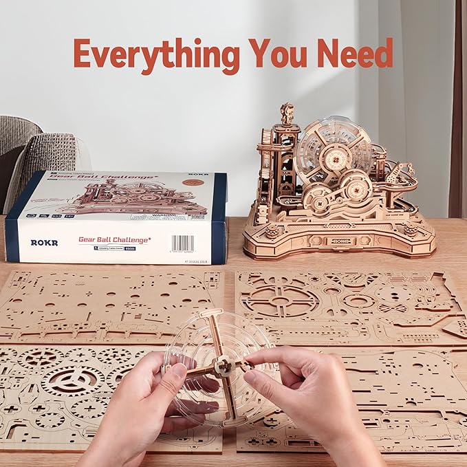 ROKR 3D Wooden Puzzle for Adults, Wooden Marble Run Set, Model Building Kits, Christmas Birthday Gifts for Teens and Adults, DIY Gear Ball Challenge