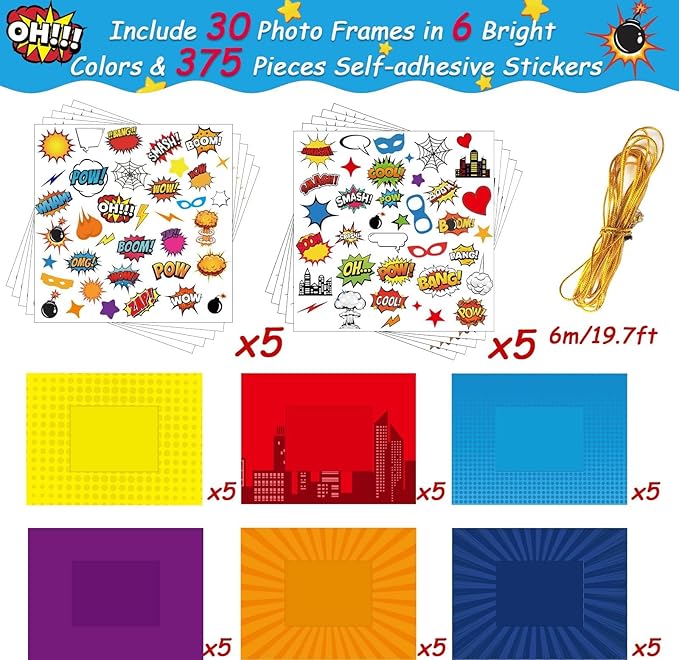 30 Pack Super Theme Hero DIY Picture Frame Craft Kit for Kids Fashion Hero DIY Photograph Craft Hero Children Stickers for Hero Art Craft Home Classroom Game Activities