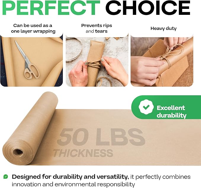 Brown Paper Roll 48" x 1800" (150 feet), Pack of 6 - USA-Made Brown Packing Paper 50lb Thickness for Moving, Shipping, Crafts/Arts - 100% Recycled Natural Wrapping Material by IDL Packaging