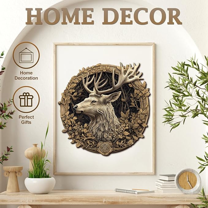 Wooden Puzzles for Adults, 3D Vision Effect Deer Wooden Jigsaw Puzzles Unique Shape Advanced Wood Puzzle Adult, Flat Puzzle Fathers Birthday Family Game (13.4 * 13.2in 295pcs)