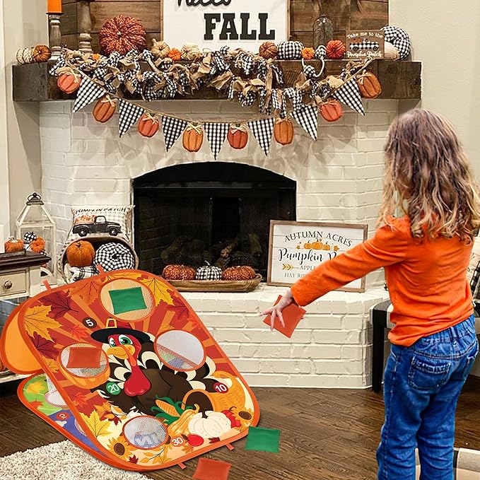 Thanksgiving Bean Bag Toss Games for Kids, Fall Festival Games Turkey Board Outdoor Toys for Toddlers, Thanksgiving Party Favors Activities Carnival Supplies Indoor Yard Games for Boys Girls Family