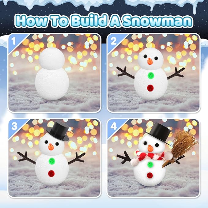Shemira 12 Pack DIY Snowman Kit, Christmas Crafts for Kids, Modeling Air Dry Clay Craft Kits for Kids, DIY Christmas Ornaments Kits,Party Favors Stocking Stuffers