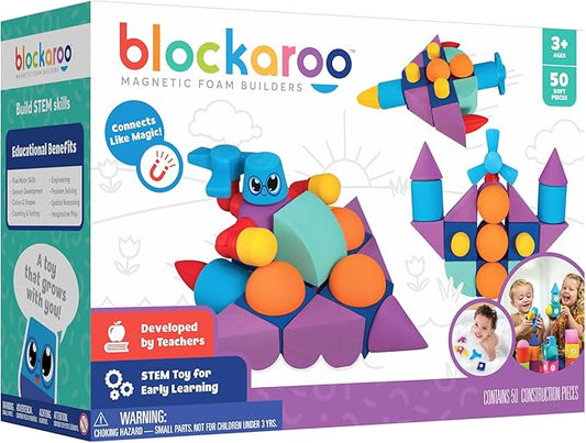 Magnetic Foam Building Blocks - 50-Piece Set, Bath Toys for Toddlers, Preschool Toys, Bathtub Toys, Sensory Toys, Blocks for Toddlers 3-5, Engineering Toys for Kids 3-5, Bath Blocks