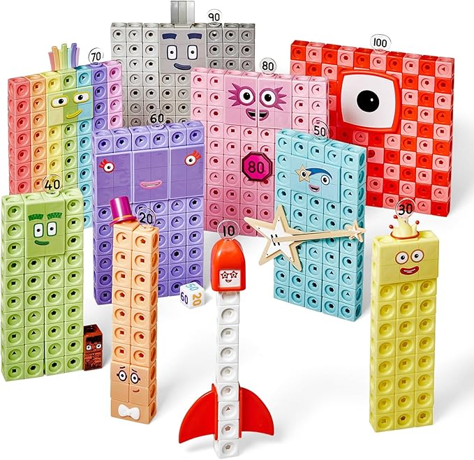 hand2mind Numberblocks Heroes with Zeroes MathLink Cubes Activity Set, Preschool Learning Activities, Math Manipulatives Kindergarten, Counting Blocks, Number Linking Cubes, Kids Educational Toys