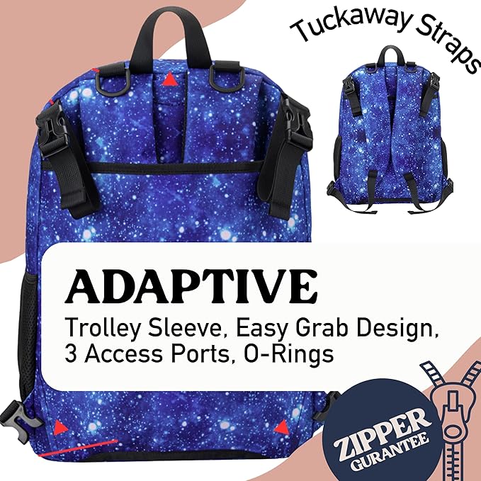 Fenrici Adaptive Backpack for Girls, Boys for All Abilities and Ages; Wheelchair Backpack with Adaptive Design; Perfect for Travel, School, and Everyday Adventure, Blue Galaxy