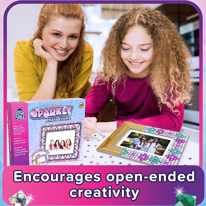 PURPLE LADYBUG Kids Picture Frame Mosaic Kit - Fun Arts & Crafts Gift for Girls 6-12, Great Activity for Summer, Sleepovers, Playdates - Birthday Gifts Idea for Girls