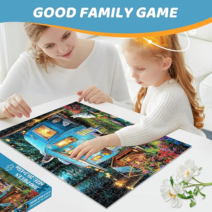 300 Pieces Puzzles for Adults | Camper Cat Jigsaw Puzzles | Large 300 Piece Puzzle for Children Adults Seniors | Sturdy,Safe | Engaging & Educational Toys Great Gift for Boys Girls 20.5 x 15 in