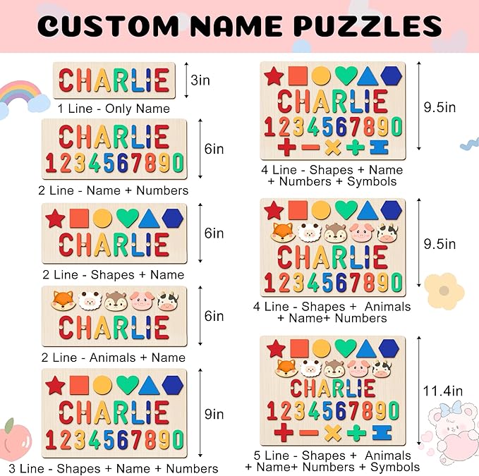 Personalized Baby Name Puzzle | Custom Wooden Baby Toy for Toddlers 1-3 | Montessori Learning Toys for Boys & Girls | Perfect Kids Gift for First Birthdays & Christmas (Number-Shape)