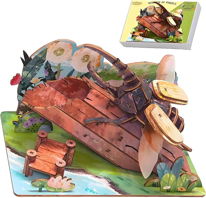 3D Wooden Puzzle for Adults, Teens and Kids - Contnovin 3D Dynastes Puzzle,73 Pieces DIY Model Building Kit, Creative Craft Decor, Relaxing Desktop Ornament, Unique Gift for Birthday and Christmas