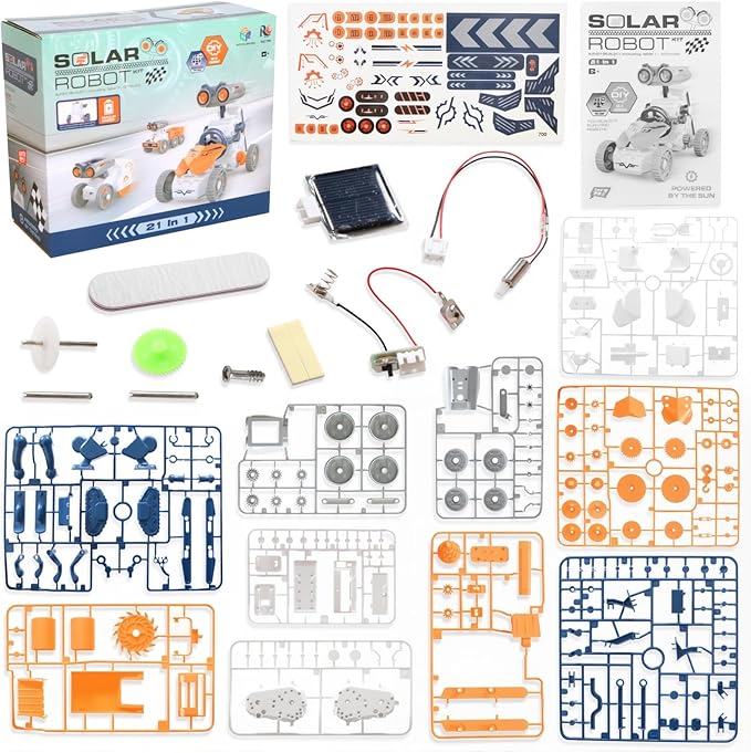 21-in-1 Education Solar Power Robot, STEM Toys for Ages 8-13, DIY Educational Science Building Toy, Solar or Battery Powered Robotic Set for Children Birthday with 210Pcs