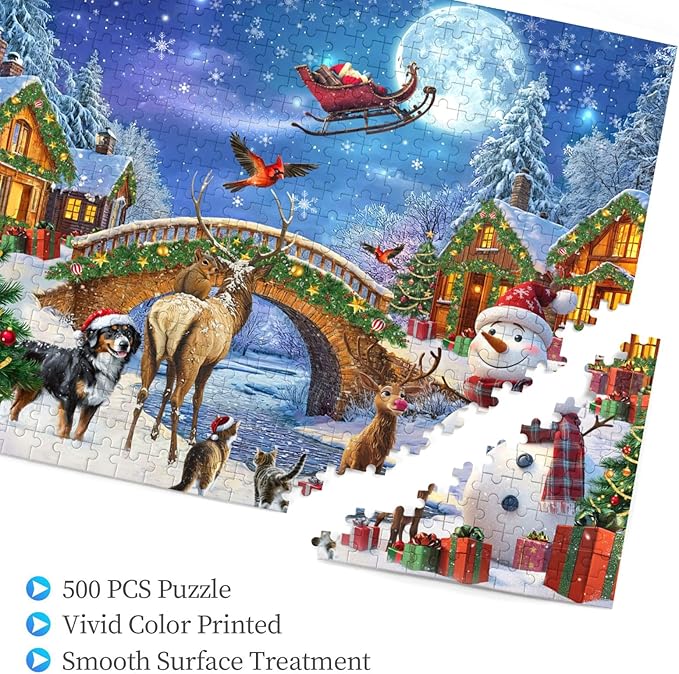 Christmas Puzzle Eve 500 Pieces Jigsaw Puzzles for Adults,Winter Santa Claus Decoration Christmas Jigsaw Puzzles 500 Piece Christmas Puzzle for Adults Winter Puzzle for Family Party Holiday