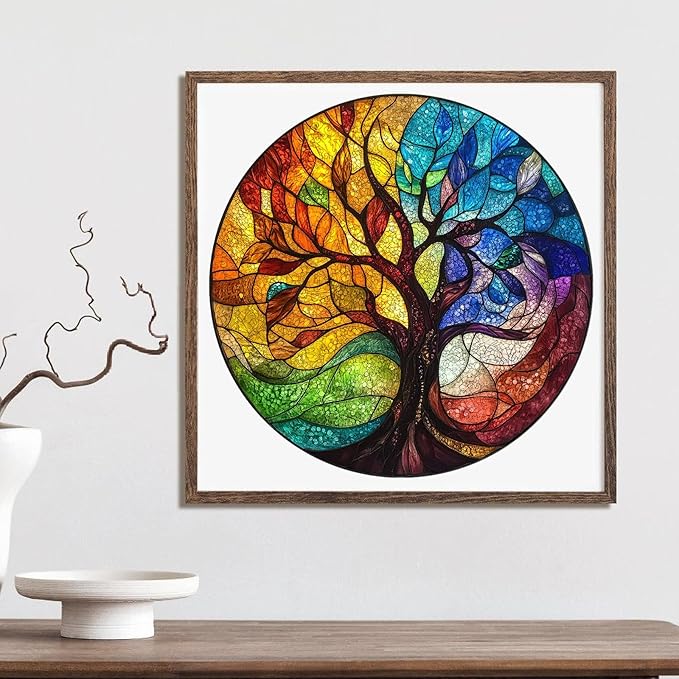 Wooden Puzzle for Adults - 3D Four Seasons Tree Wooden Jigsaw Puzzles 500 Piece, Unique Shaped Challenging Puzzles, Exquisite Packaging, Best Gift Toys for Family Friends Brain Games 16.5x16.5 in