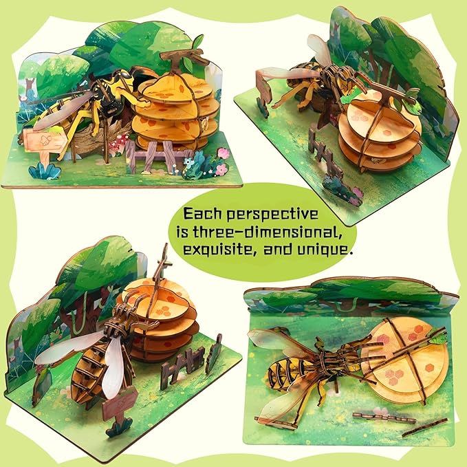 3D Wooden Puzzle for Adults, Teens and Kids - Contnovin 3D Bees Puzzle,43 Pieces DIY Model Building Kit, Creative Craft Decor, Relaxing Desktop Ornament, Unique Gift for Birthday and Christmas