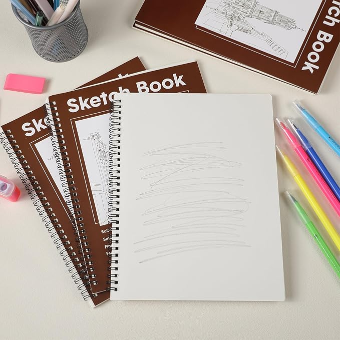 Qilery 24 Pcs 8.5 x 11'' Sketch Book Pads Bulk 30 Sheets Each Spiral Sketchbook 100 GSM Drawing Paper Acid Free Art Sketch Book Pack for Painting Sketching