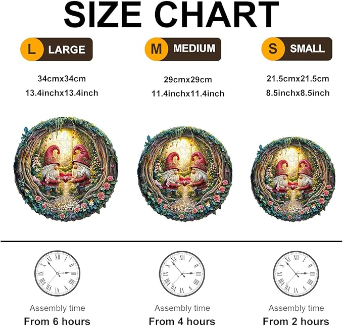 KAAYEE Wooden Puzzles for Adults, 3D Visual Effect Gnome Couple Wooden Jigsaw Puzzle Unique Shape Wood Puzzle Adult, 3D Effect Flat Puzzle Birthday Family Games (M-11.4 * 11.3in-200pcs)