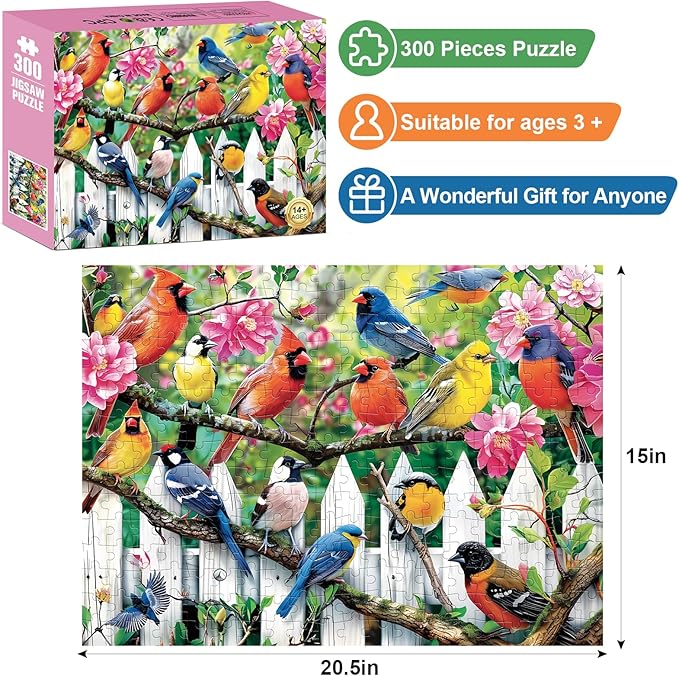 300 Pieces Jigsaw Puzzles for Adults–Morning Serenade Birds Puzzle for Adults Children Elderly–Recycled Paper Puzzle 300 Pieces–Glossy, Sturdy Pieces Challenging Family Game Great Gift Idea,20.5x15in