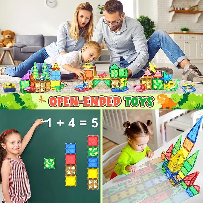 Coodoo Dinosaur Toys Magnetic Tiles Jungle Dinosaur World Starter Set - Kids Games Boys Ages 3-5 4-6 Girls STEM Magnetic Blocks Preschool Sensory Creative Toddlers Kids Toys