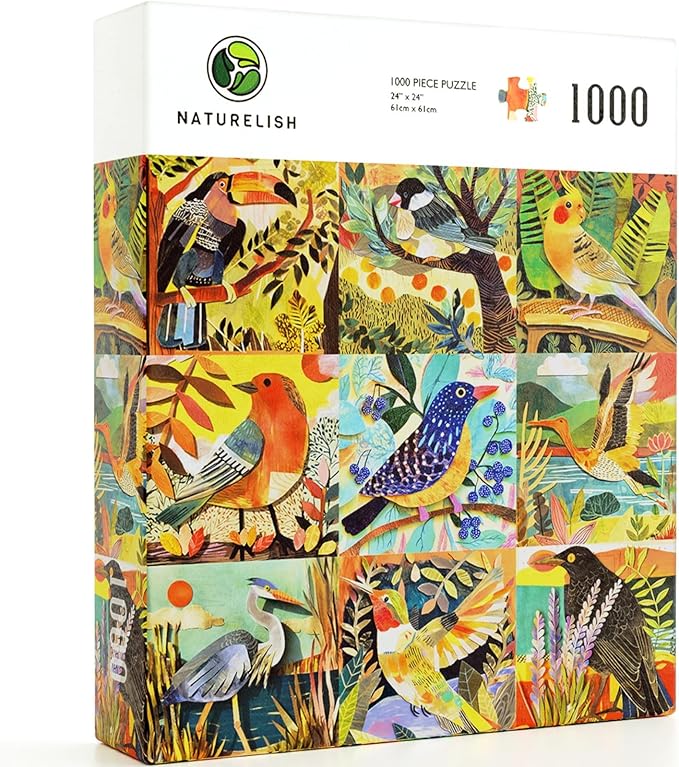 1000 Piece Jigsaw Puzzle for Adults Colorful Cut-Paper Style Birds Puzzle 1000 Piece, Challenging Jigsaw for Game Night, Giftable Puzzle with Sectioned Back Design, 24 x 24 in