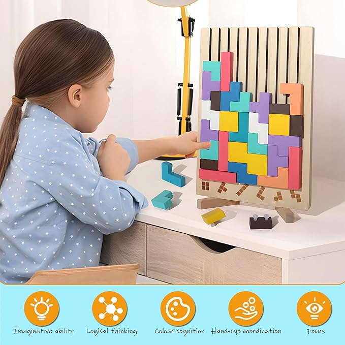 Wooden Stacking Puzzle Colorful 3D Versatile Russian Blocks for Toddlers 3-6 Years,Brain Teasers Toy Board Game Toys, Montessori Toys for 3 4 5 Year Old,Christmas Birthday Gift for Boys and Girls