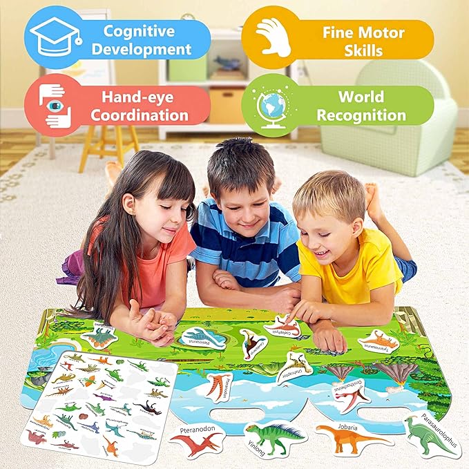 Reusable Sticker Book for Toddlers, Sticker Books for Toddlers 3+ Years, Airplane Travel Essential for Kids, Stickers for Kids (Dinosaurs)