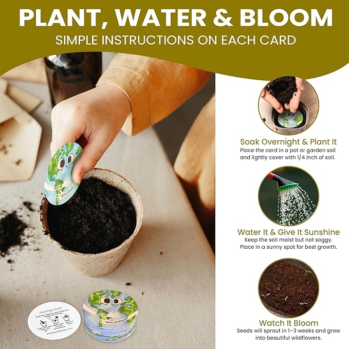 25 Plantable Seed Paper Cards- Earth Circles with Wildflower Seeds, Kids Craft Activity, Educational Garden Party Favor, School Crafts - 2.5 inch