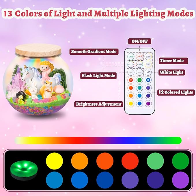 Unicorn Toys for Girls - Unicorn Terrarium Kit Toys - Rechargeable LED Night Light with Remote - DIY Crafts Kit Birthday Gifts for Kids - Christmas Birthday Gifts for Girls Ages 4 5 6 7 8-12 Year Old