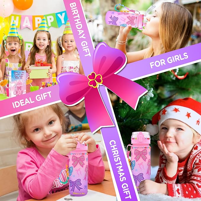 ASIOWELY Decorate Your Own Water Bottle Kits for Girls Age 4-12, Colorful Bow Pattern Diamond Painting Art and Crafts for Boys Age 4-6-8-10, Fun Gifts Toys for School Birthday Christmas