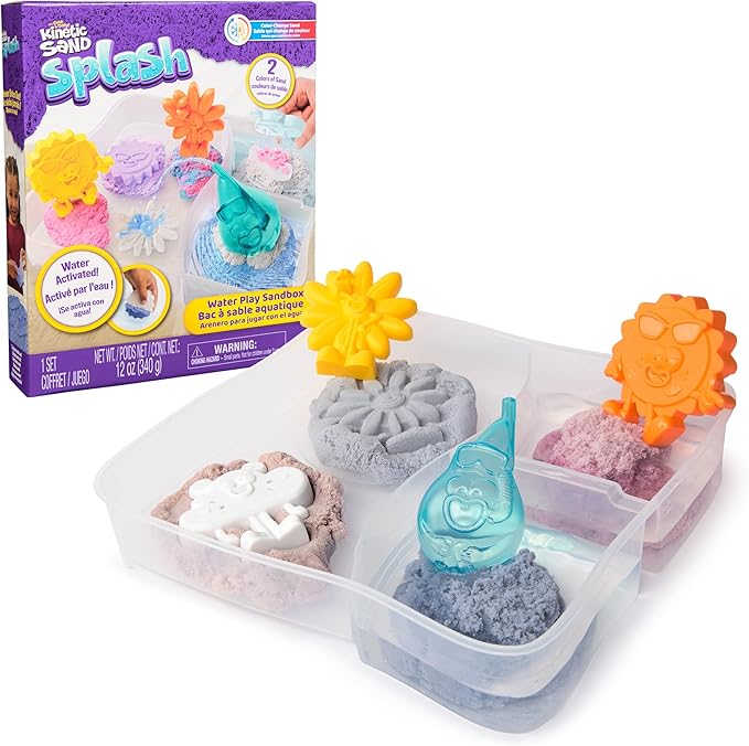 Kinetic Sand Splash, Water Play Sandbox with 12oz Color-Change Play Sand, 4 Molds & Tray (Amazon Exclusive), Toddler Toys, Kids Toys for Girls & Boys