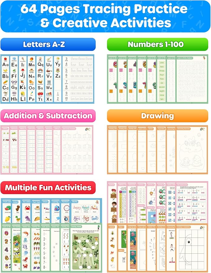 D-FantiX Magic Grooved Writing Practice for Kids Age 3-5, Reusable Grooved Handwriting Practice for Kids 5-7, Learn to Write Letter Tracing Books for Kids Kindergarten Preschool Learning Activities