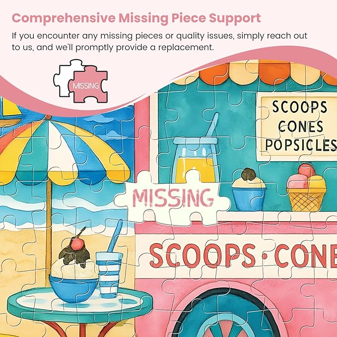 300 Piece Puzzles for Adults, Colorful Ice Cream Truck Puzzles for Adults, Cute Beach Scene with Dog 300 Piece Jigsaw Puzzle, Ideal Home Decor Gift for Adults Kids Seniors, 20.5×15 in