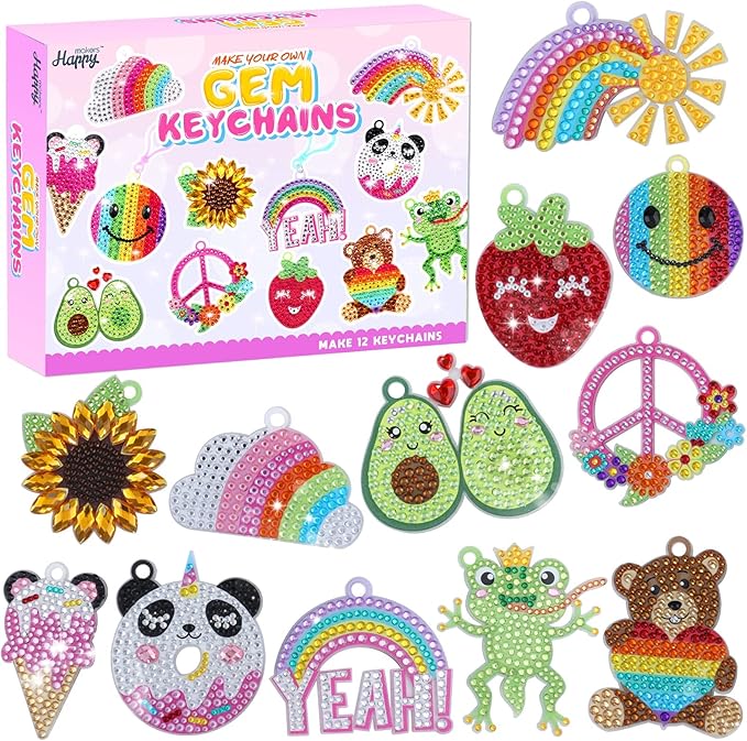 Happy makers Big Gem Diamond Art Painting Arts Crafts Keychains Suncatchers Kits for Gifts, Mosaic Painting Kit by Numbers for Teens Toddler DIY Create Your Own Motivational Frog