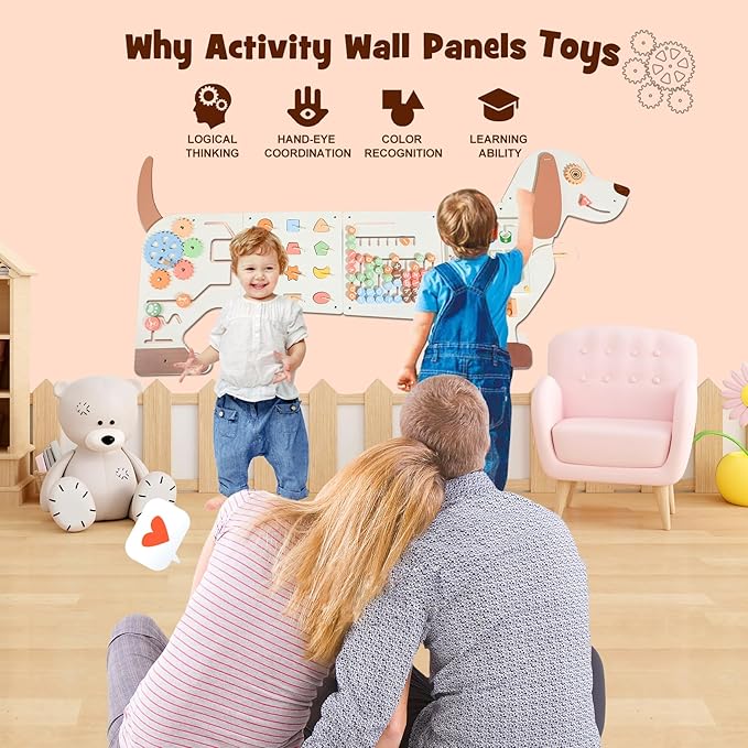Wall Activity Panels Busy Board: Dog Montessori Sensory Toys for Toddlers - Learning Activity Center Children's Daycare Nursery Playroom Essentials
