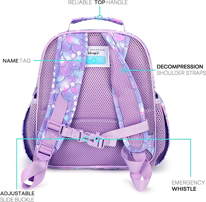 mibasies Kids Backpack for Girls: Girls Backpack 5-8 - Kindergarten Elementary School Bookbag for Girl - Fish scale Purple