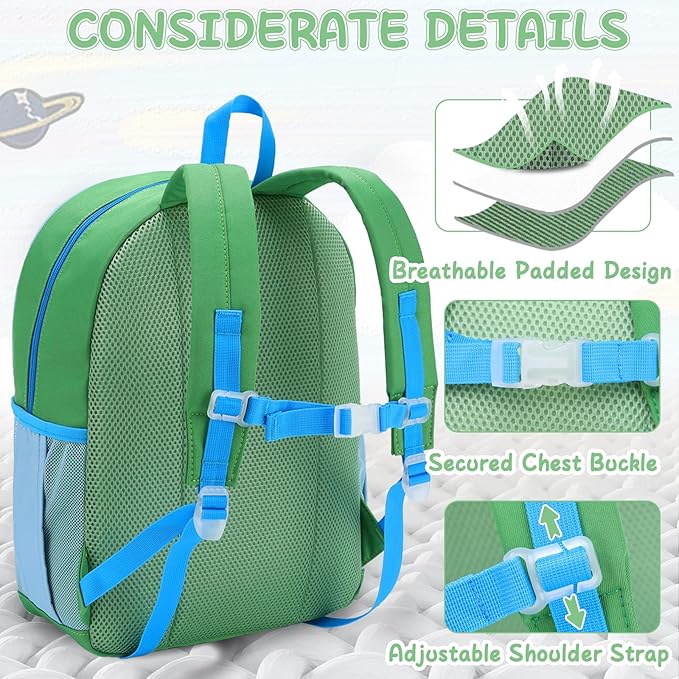 VASCHY Kids Backpack for Boys, Lightweight Quilted Color-blocked Bookbag Preschool Backpack for Kindergarten Children Green Blue