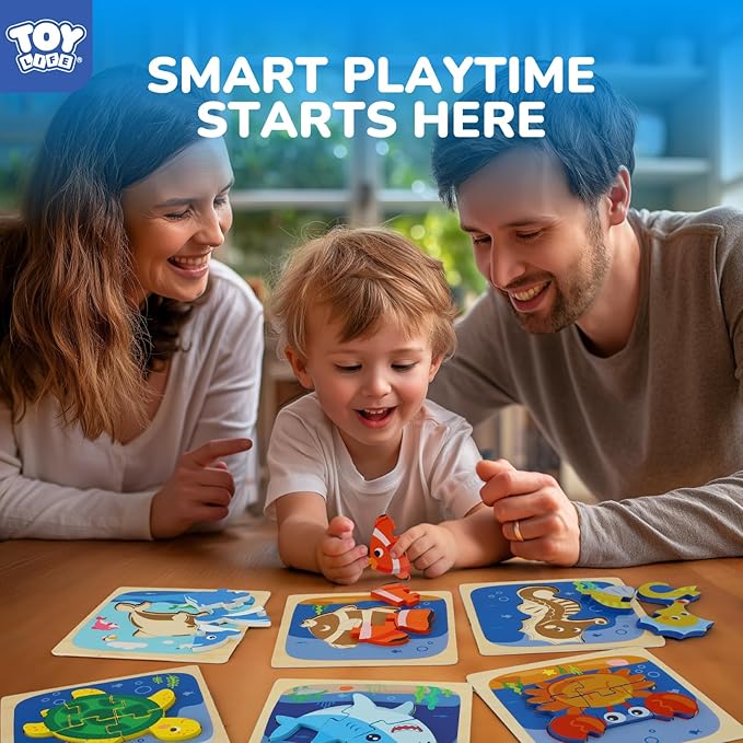 TOY Life Wooden Puzzles for Toddlers 2-4, Sea Animals Puzzles for Toddlers 1-3, Wood Puzzles Educational Montessori Toys Gifts for 1 2 3 Year Old, Baby Kids Learning Toy