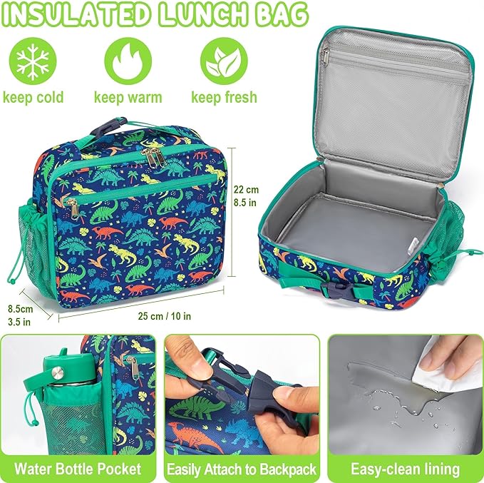 Fimibuke Bento Lunch Box for Kids with Thermos, 3-Compartment 32OZ Snack Lunch Container, Lunch Bag, 12OZ Insulated Food Jar & Ice Pack Set for Age 3-12 School Daycare Toddler Teen Girls Boys, Trucks