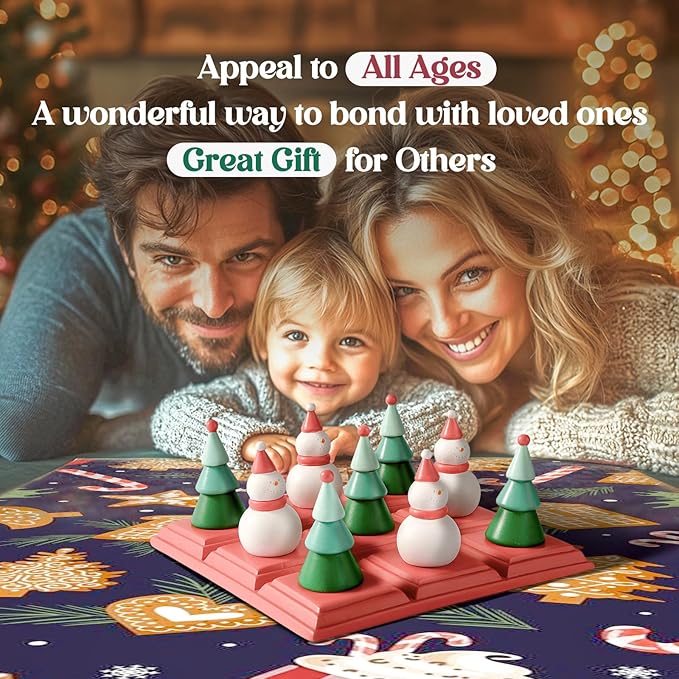WDS WONDROUS Christmas Tic Tac Toe Game with 3D Snowman & Tree Pieces,Fun Board Game Xmas Coffee Table Decor,Indoor Holiday Decorations for Home Shelf, Table Centerpiece Decor