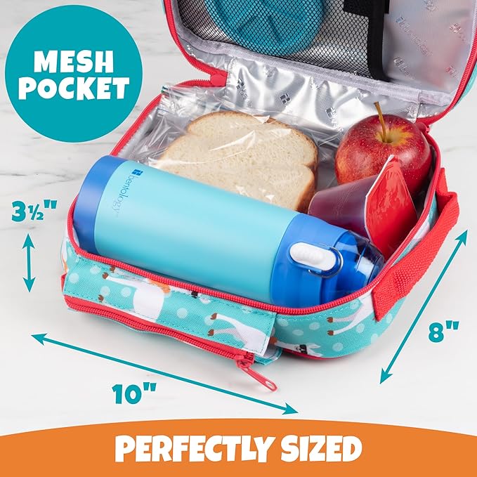 Kids Insulated Lunch Box w Snack Pocket & Expandable Water Bottle Holder For Girls- Waterproof Lunchbox Tote Keeps Food Hotter or Colder Longer - Reusable Back to School Bag Fits Most Bento Containers