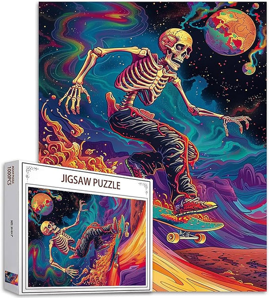 Tucocoo 1000 Piece Jigsaw Puzzles for Adults Skeleton Skateboard Painting Puzzle Psychedelic Trip Art 1000 Pieces Puzzles for Challenging Family Activity Game Colorful DIY Puzzle Wall Decor Gifts