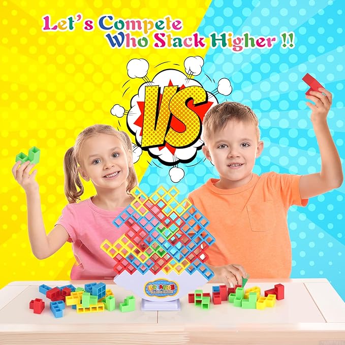 48 Pcs Tetra Tower Game,Family Board for 2 Players Family Games, Building Blocks Stacking Balance Games Toys for Kids, Adults, Friends, Classroom, Family and Travel Party