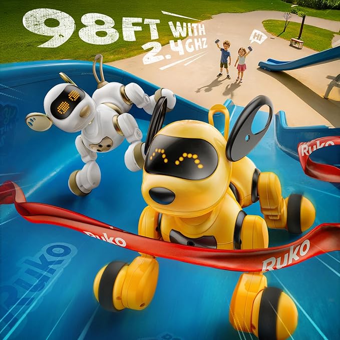 Ruko 18011 Smart Robot Dog Toy for Kids, Interactive Puppy with Remote & Gesture Control, Programmable LED Face Expressions, Fun Gift for Boys & Girls Ages 3 4 5 6 7 8, Yellow