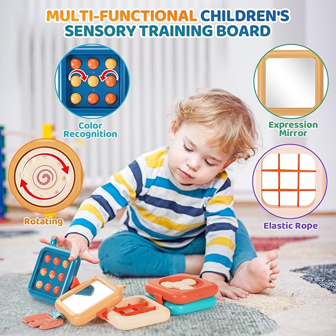 Busy Board for 1 Year Old, Travel Toys for Toddlers 1-3, Montessori Busy Board - Car Airplane Essentials, Sensory Activity Cube Birthday Gifts for Baby Infant Boy Girl