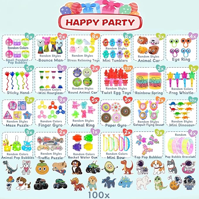 212-Pack Assorted Party Favors Gift Toy Set for Boys Girls, Novelty Items for Events, Prize Drawings, Carnival Favors, Surprise Bag Fillers, Celebration Supplies Class Gift for 3 Years and Above