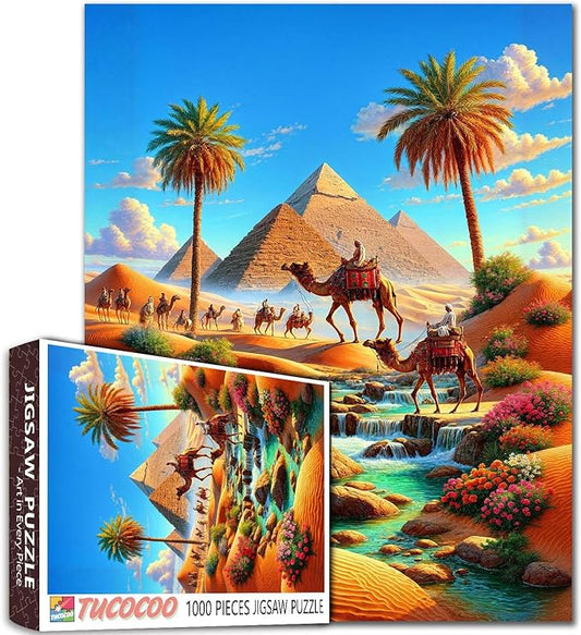 1000 Piece Jigsaw Puzzles for Adults Ancient Egyptian Civilization Jigsaw Puzzle Fantasy Desert Camel Pyramid 1000 Pieces Puzzles for Game Night Wall Decor DIY Craft 27 x 20 Inches Puzzle
