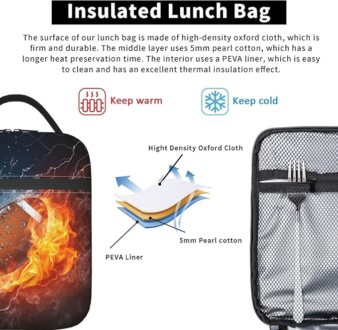 Ice Fire Football Reusable Lunch Box Insulated LunchBox Cooler Lunch Bag