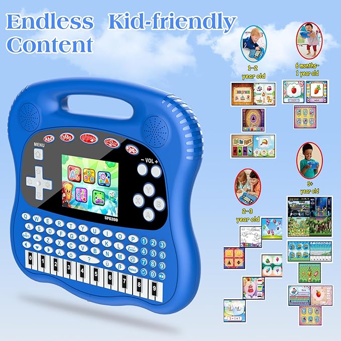 Interactive Early Learning Tablet - Educational Toys for Ages 2+ - Abc's, Words, Shapes, Numbers, Games, Music - Encourages Independent Play - Electronic Toys Gifts (Blue)